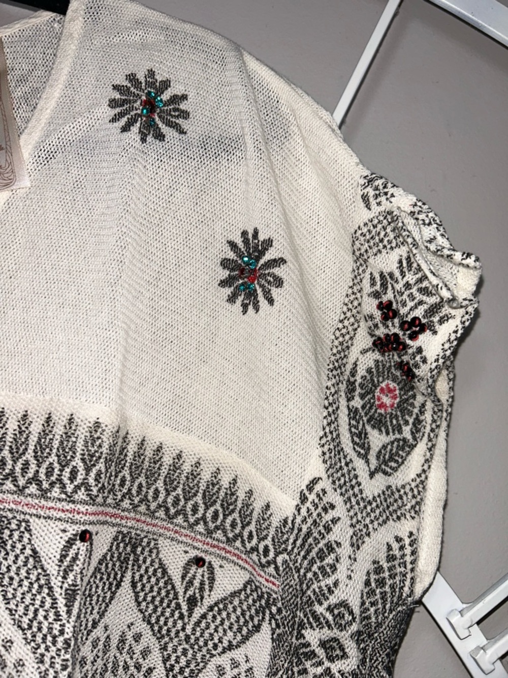 Free People New Romantics Byzantine Dreams Embroidered Boho Top w/ Gemstones - Picture 7 of 13